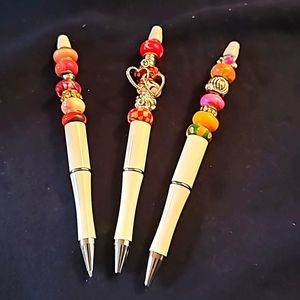 NEW Hand Crafted Beaded black ink pens Set of 3